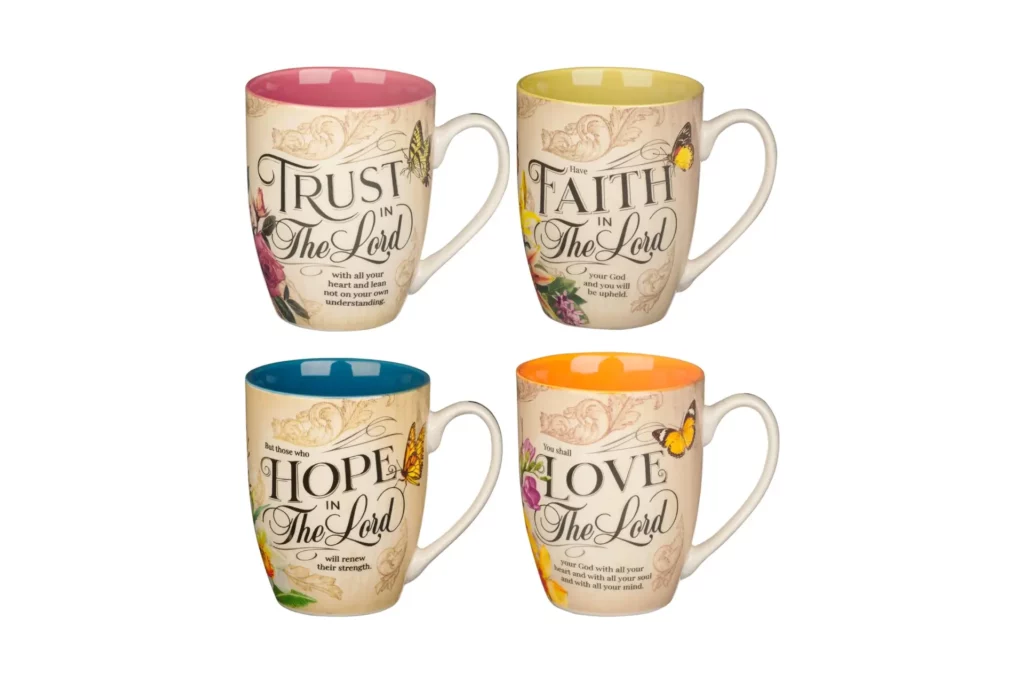 Christian Art Gifts Novelty Floral Ceramic Scripture Coffee Tea Mug Set