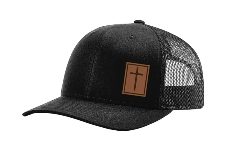 Heritage Pride Mens Christian Cross Worship Prayer God Laser Engraved Leather Patch Mesh Back Trucker Hat